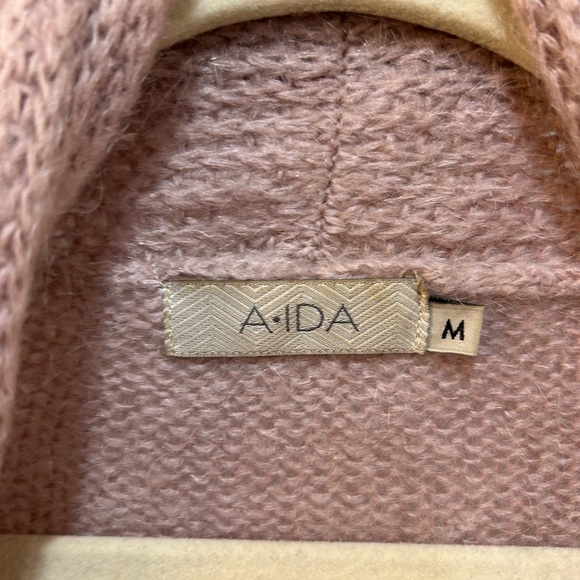 A Ida Open Wool Mohair Cardigan Sweater Size M Mauve Pink Cozy Cottage Bohemian - Picture 3 of 9